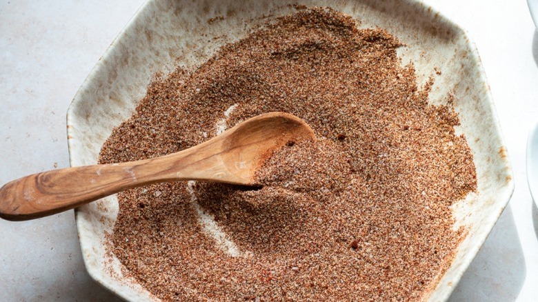 chili seasoning in a bowl with spoon
