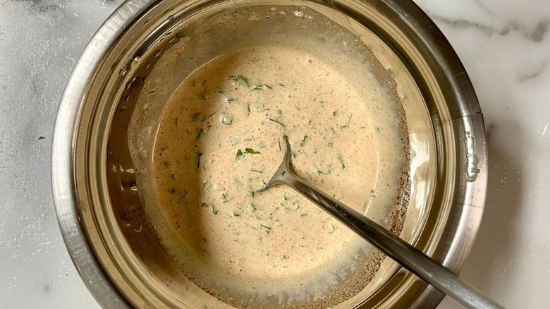 Remoulade in bowl with spoon