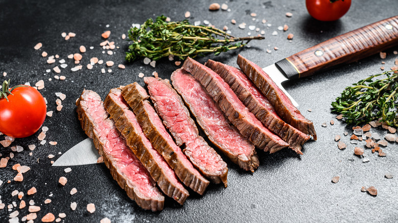 Grilled sliced flat iron steak