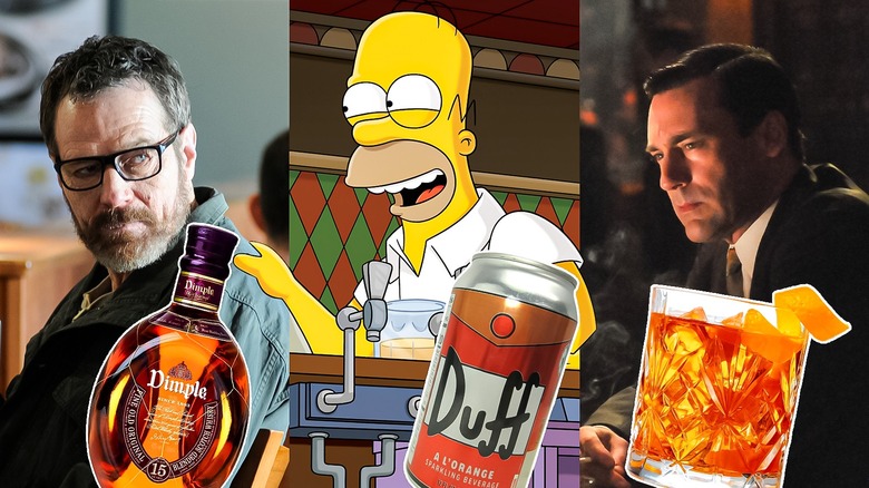 Composite image of iconic TV characters and their favorite drinks