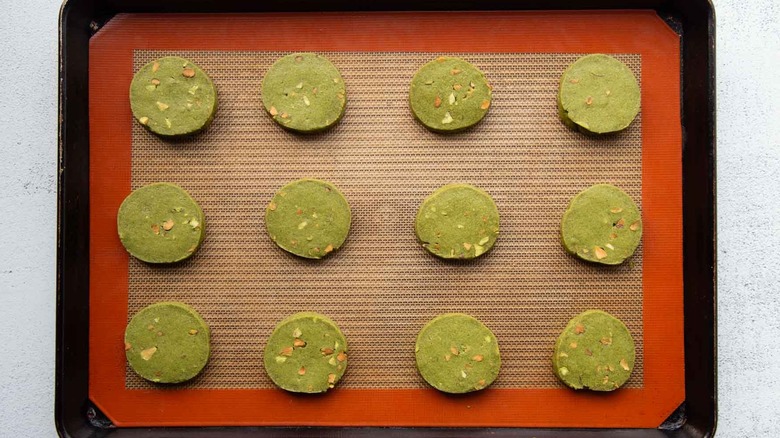 baked matcha cookies on sheet