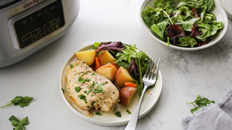 chicken and vegetables on plate