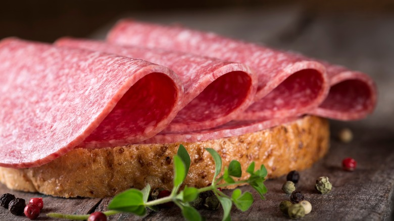 Slices of salami folded nicely