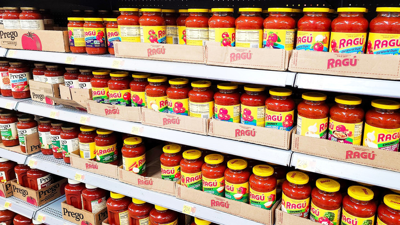 Closeup of opened marinara sauce jar