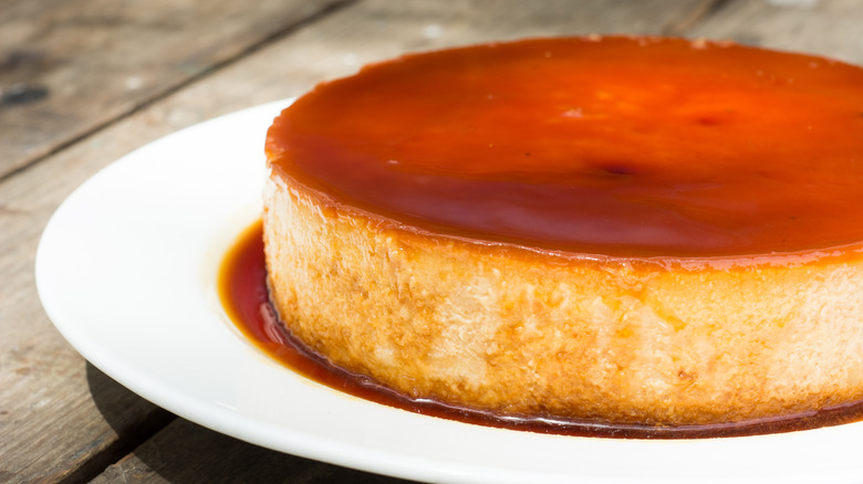 flan served  on dining room table