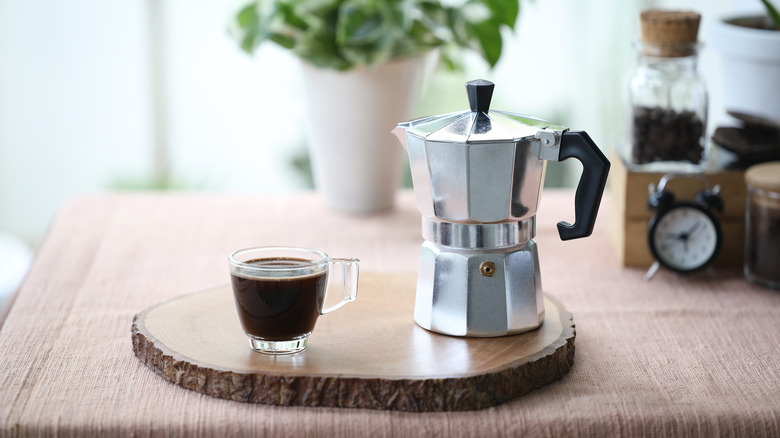 moka pot and espresso cup