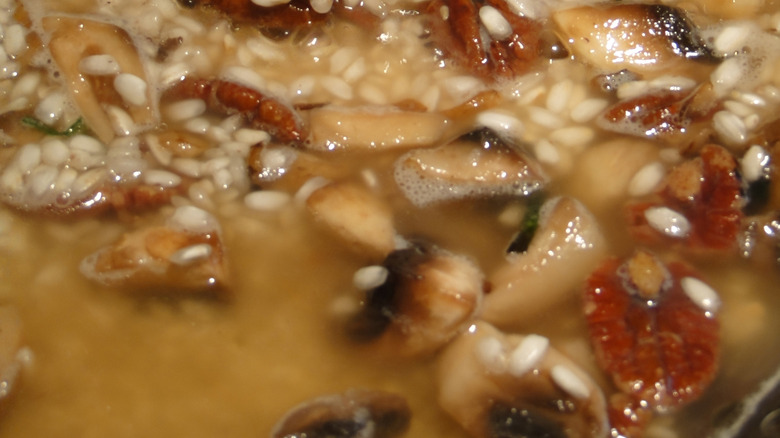 Rice grains swimming in broth